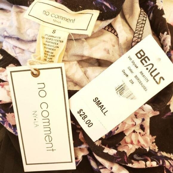 NWT Floral Mesh Panel Leggings No Comment NY LA Black & White pink flowers gym - Picture 6 of 6